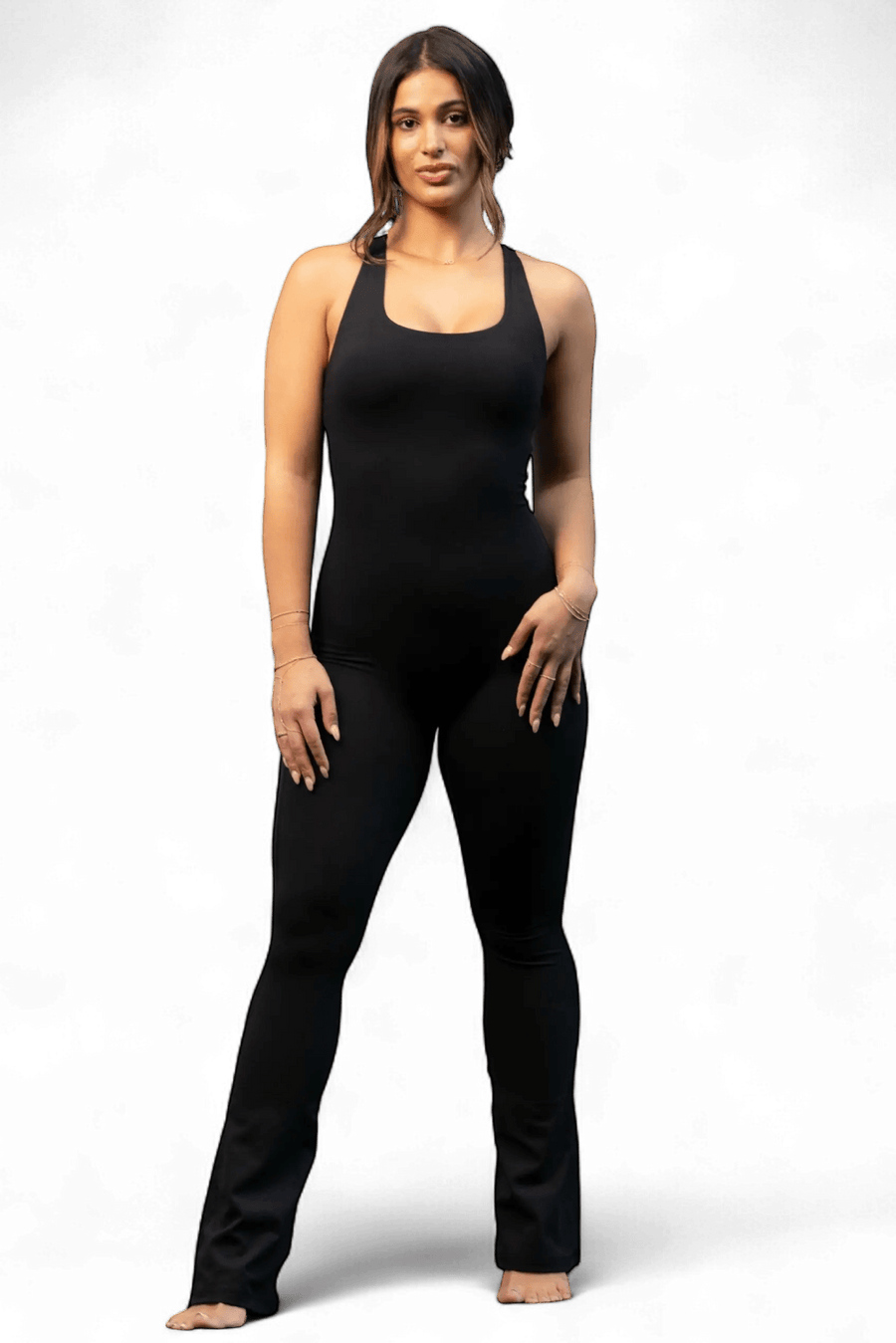 Flared Full-Length Bodysuit in Classic Black