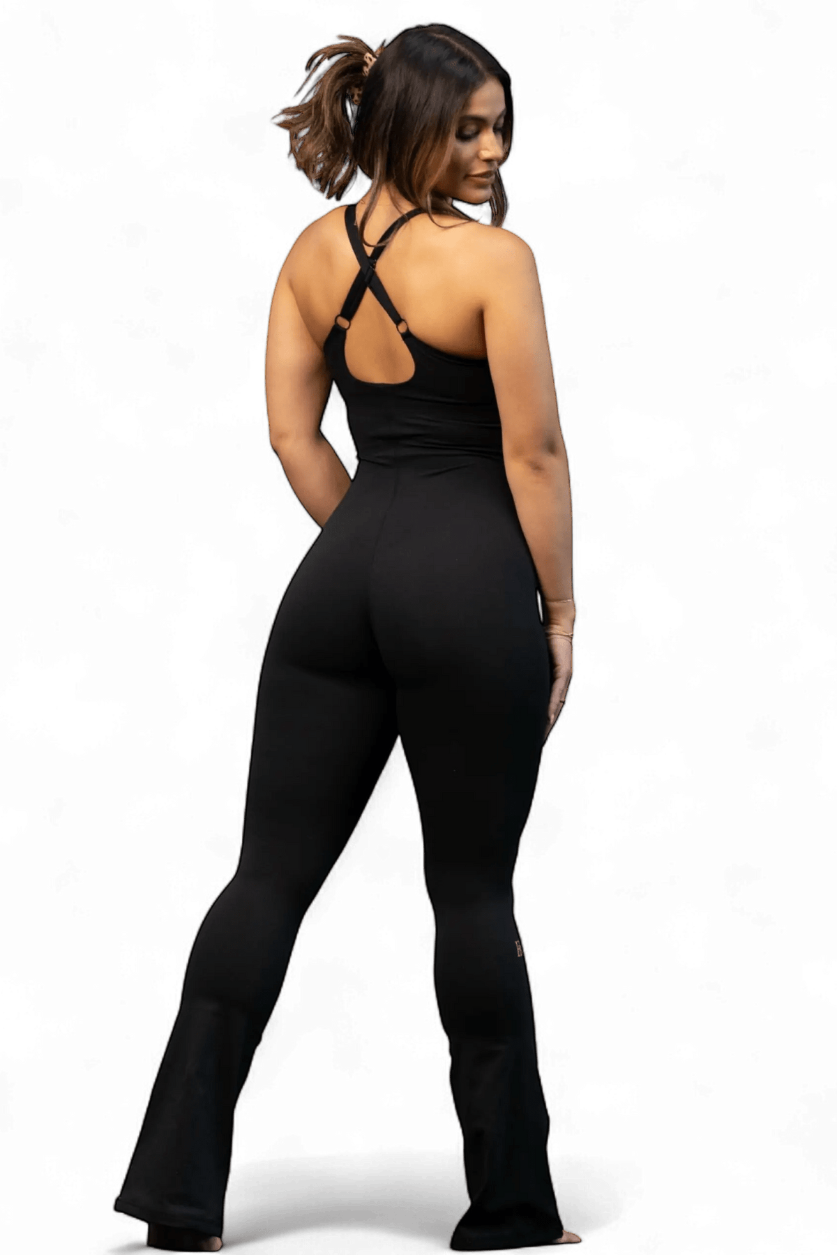 Flared Full-Length Bodysuit in Classic Black, enlarged view 2