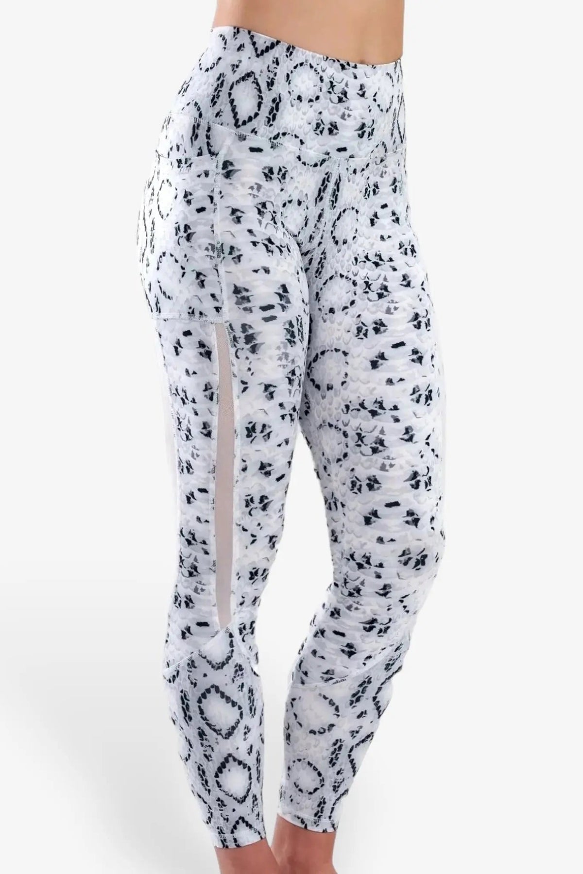 High-Waist Pocket Leggings with Mesh Panels in Serpent Ivory, enlarged view 1