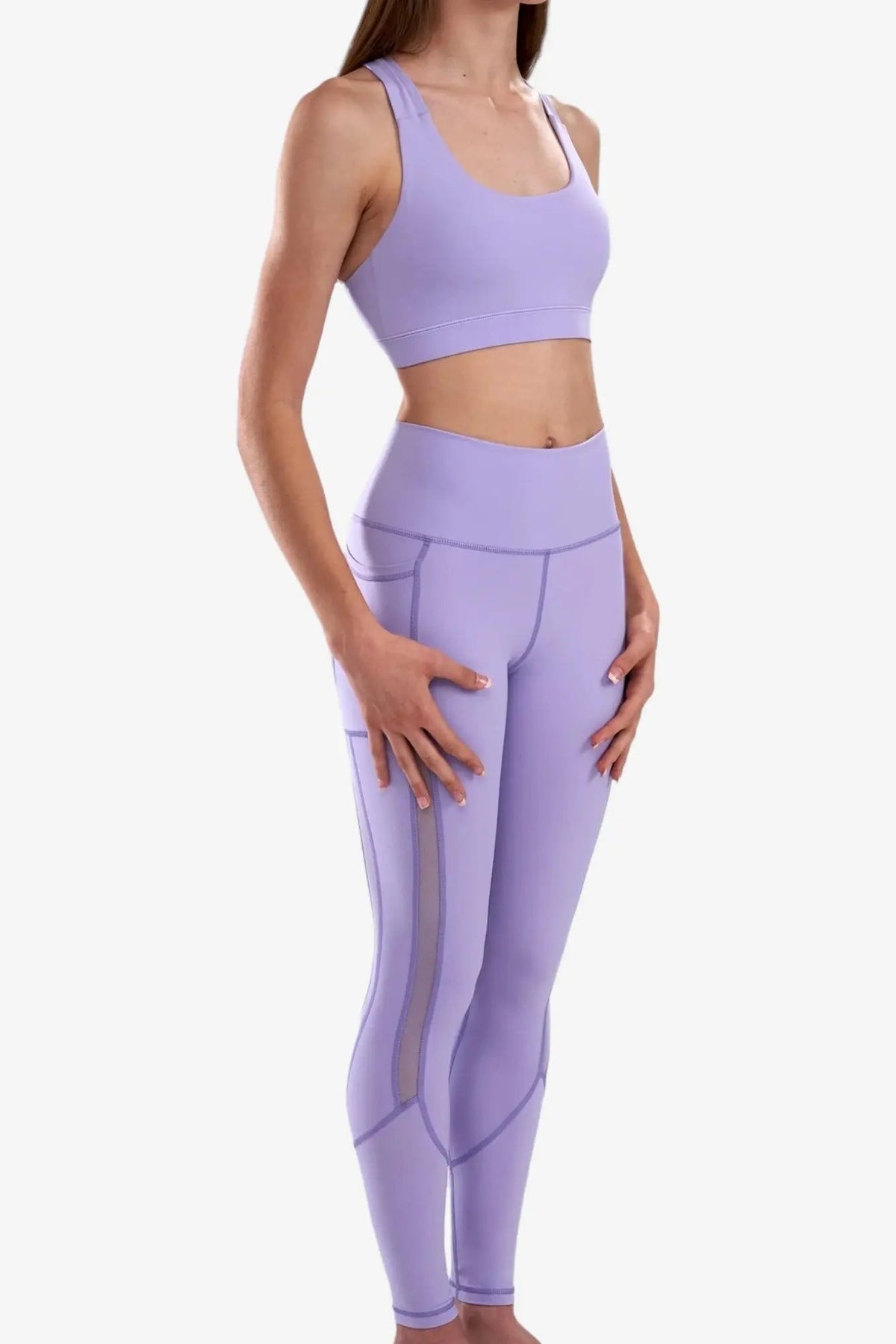 High-Waist Pocket Leggings with Mesh Panels in Lilac Mist, enlarged view 3