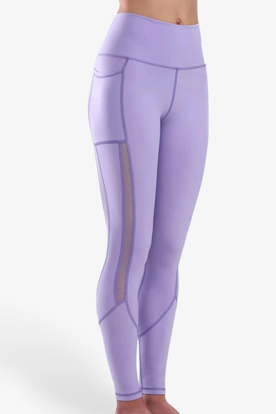 High-Waist Pocket Leggings with Mesh Panels in Lilac Mist