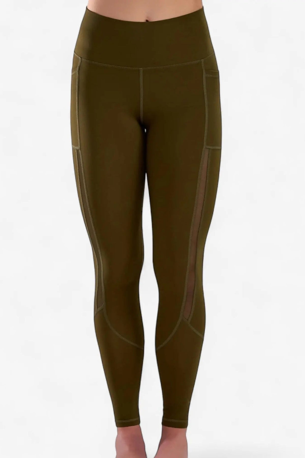 High-Waist Pocket Leggings with Mesh Panels in Mossy Truffle, enlarged view 3