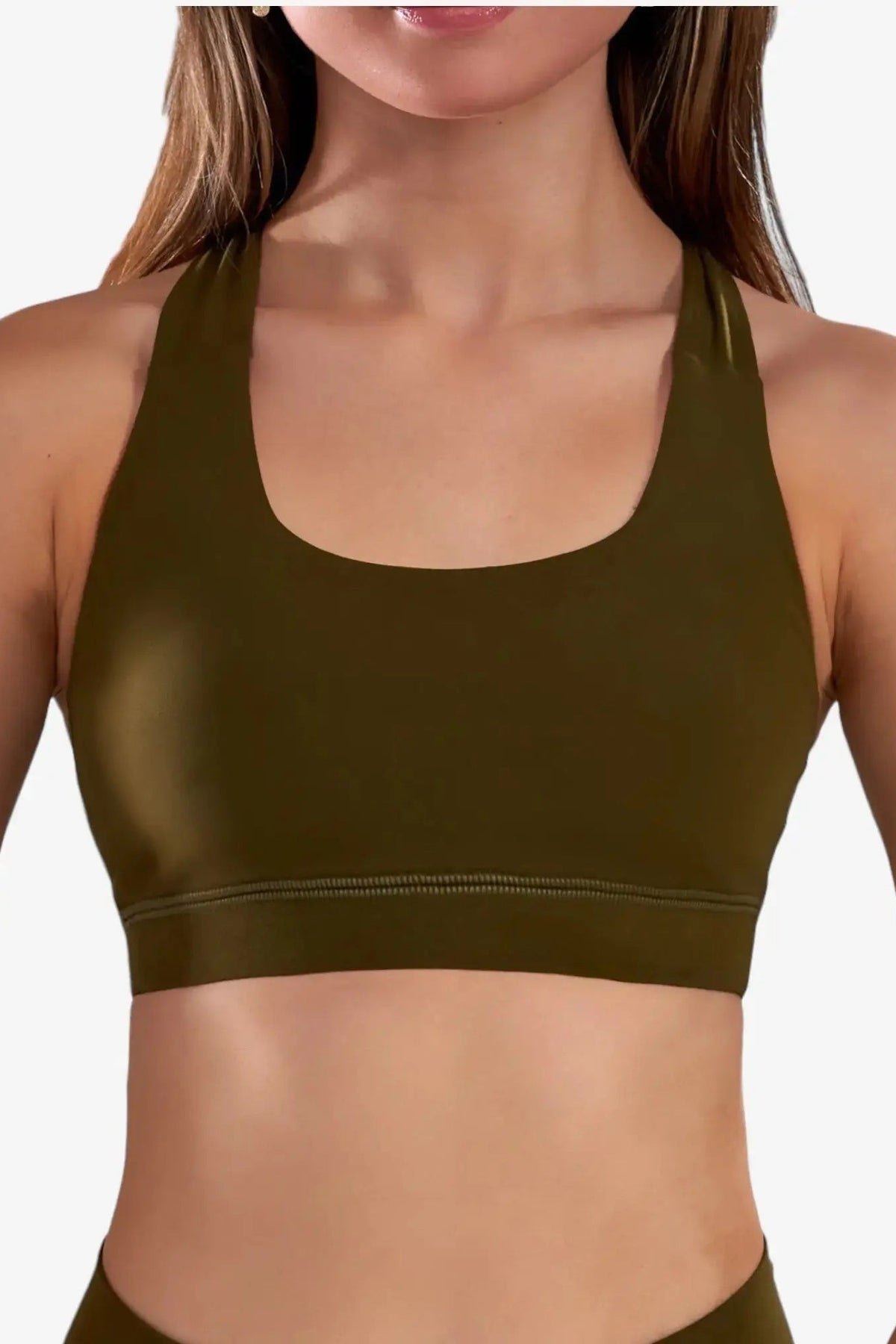 Legacy Cross-Back Bra in Mossy Truffle, enlarged view 1