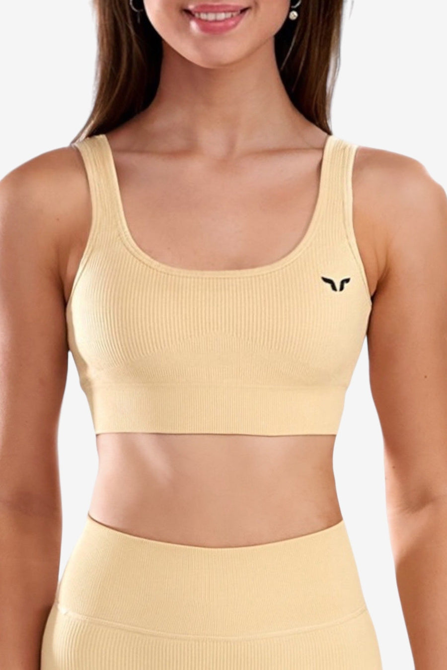 Scoop Neckline Sports Bra in Cashew Cream
