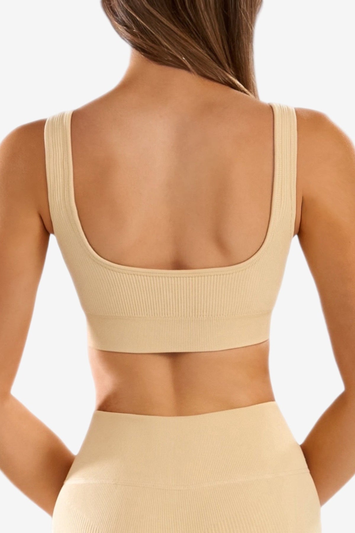 Scoop Neckline Sports Bra in Cashew Cream, enlarged view 2