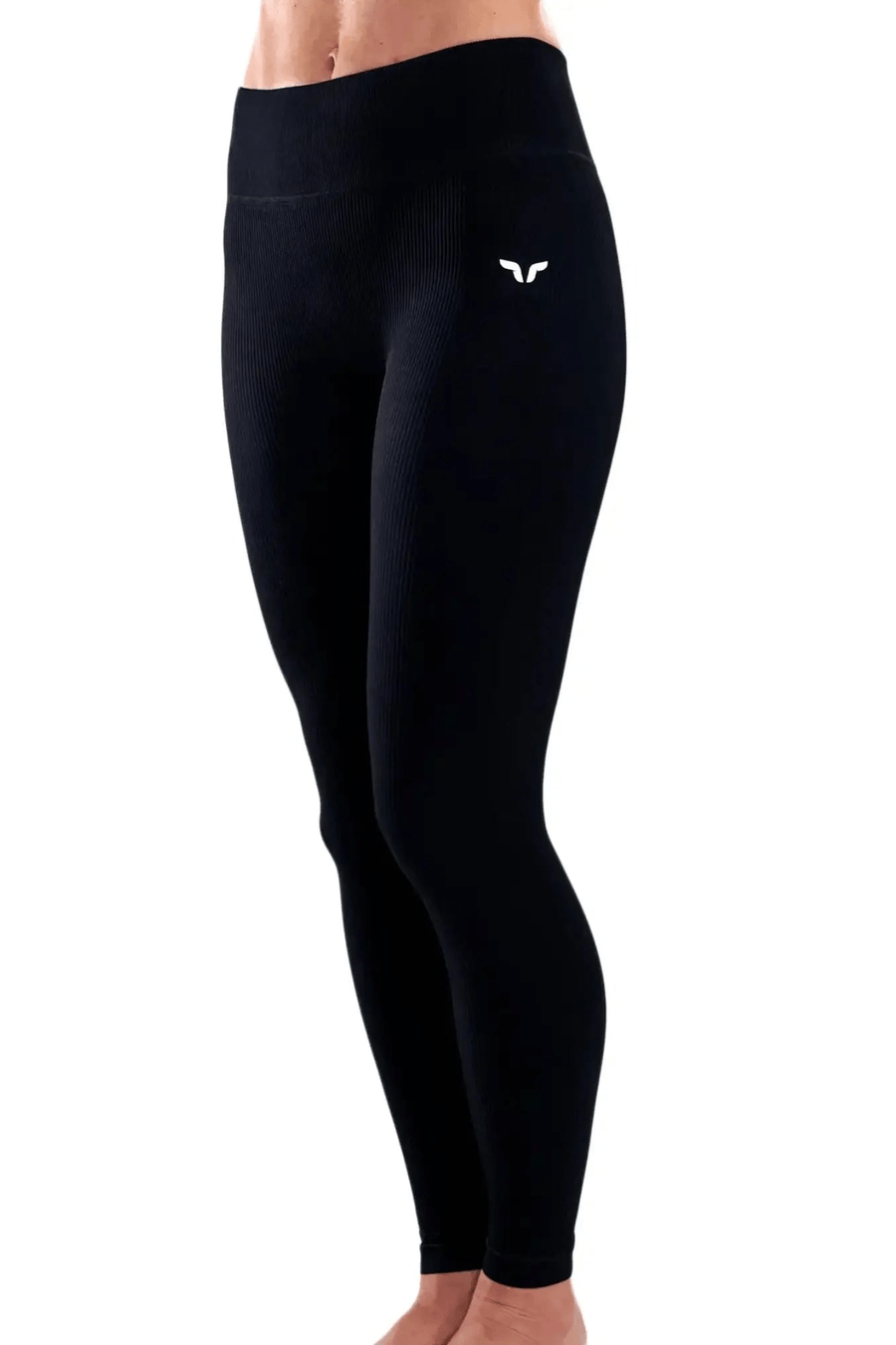 Waist-Cinching Ribbed Leggings in Black