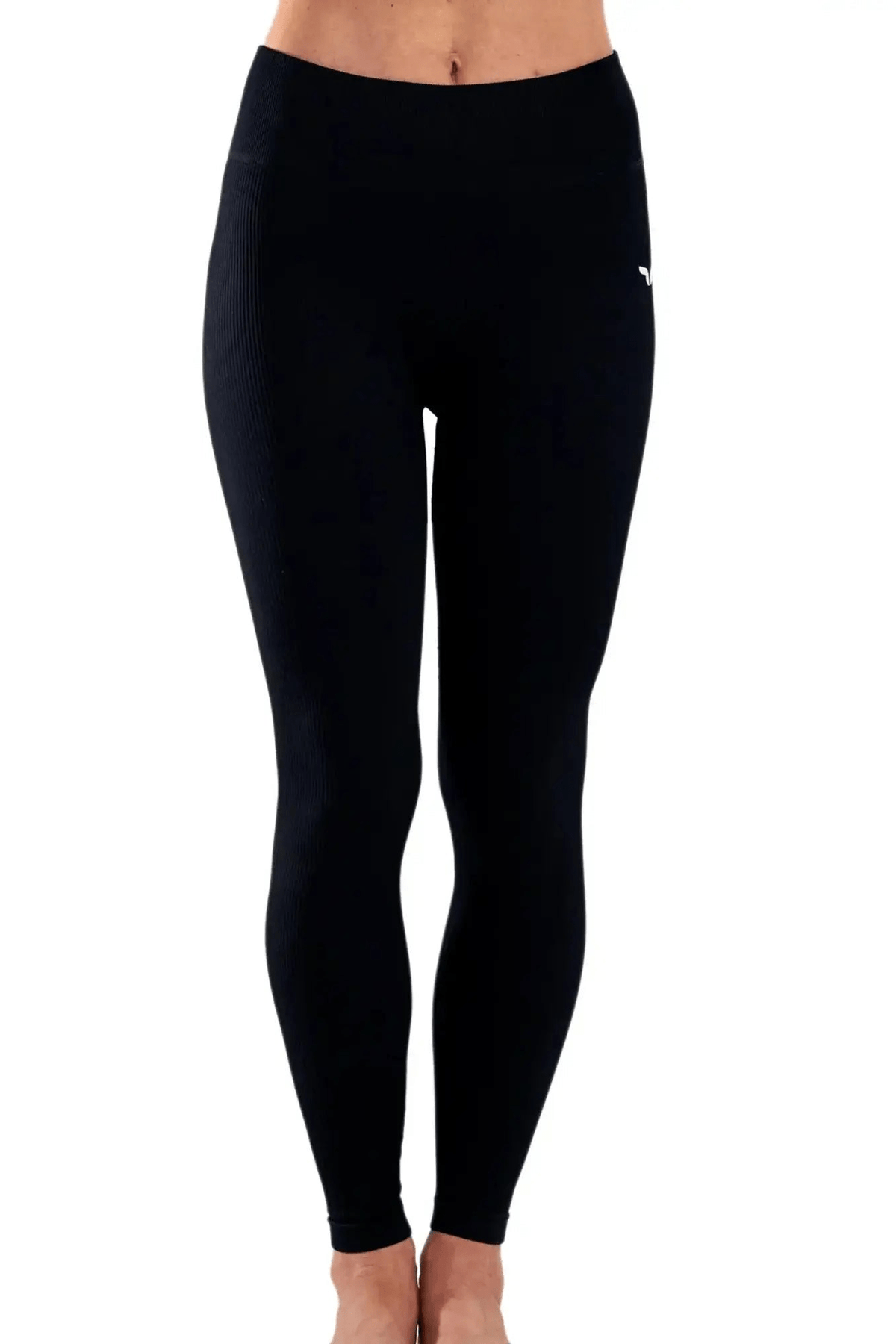 Waist-Cinching Ribbed Leggings in Black, enlarged view 3