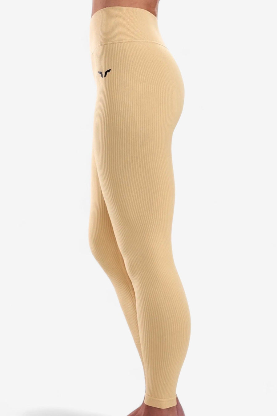 Waist-Cinching Ribbed Leggings in Cashew Cream