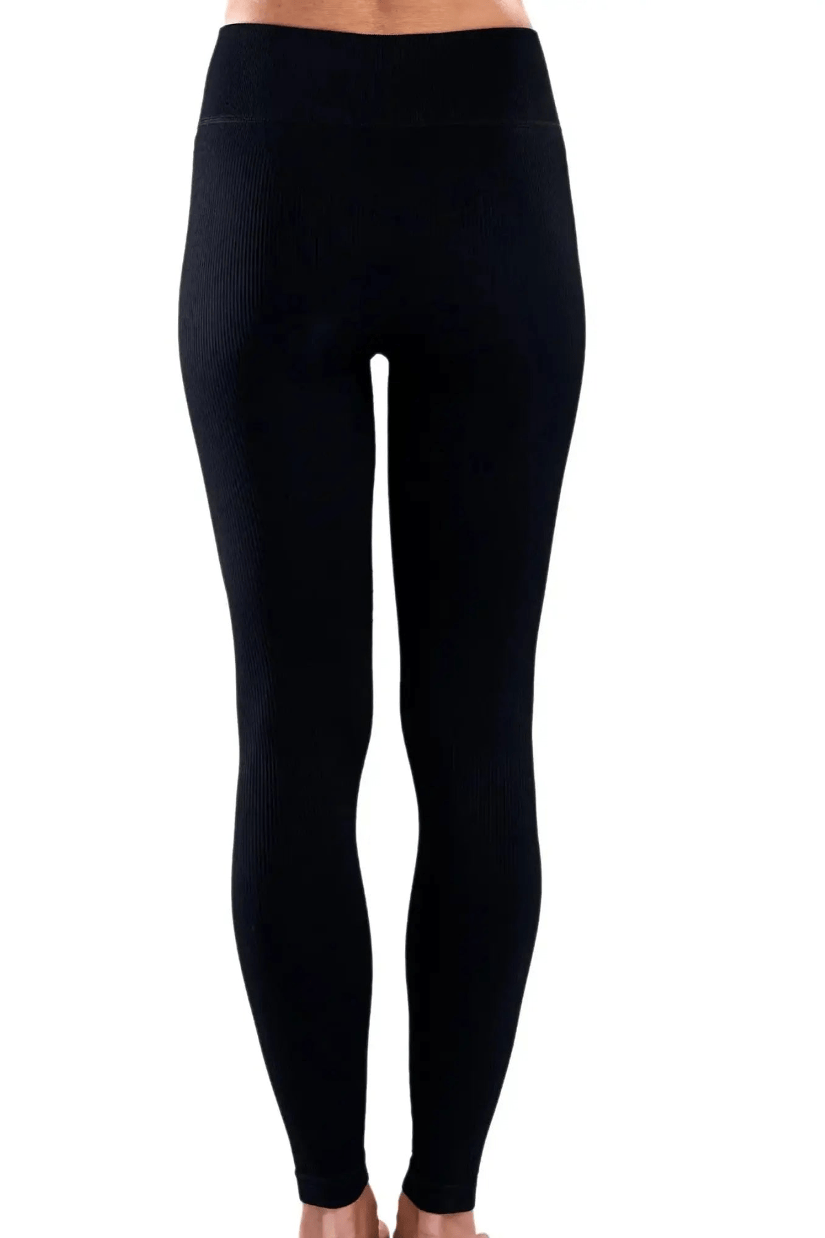 Waist-Cinching Ribbed Leggings in Black, enlarged view 2