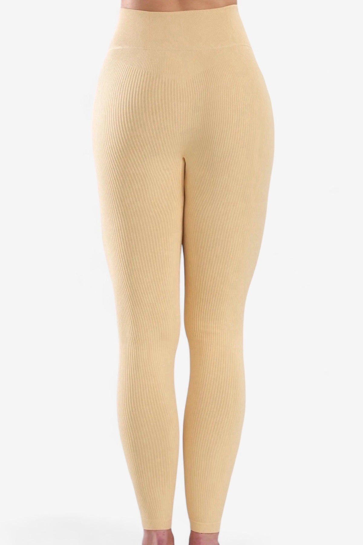 Waist-Cinching Ribbed Leggings in Cashew Cream, enlarged view 3
